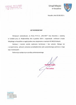 List referencyjny - Urząd Miejski w Koszalinie