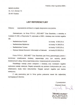 List referencyjny - Mawo Kurek